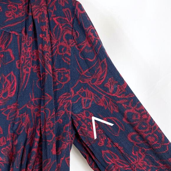 Jason Wu Print Midi Shirt Dress Blue Red Tie Neck Button Front Long Sleeve Sz 4 - Picture 9 of 13